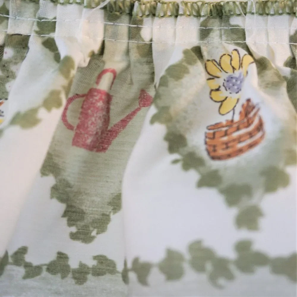 Kitchen Window Valance Ruffled Swag Potted Flower Print Farmcore Cottagecore
